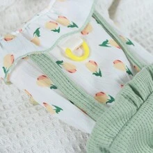 1 件适合中小型犬和猫的宠物衣服，花卉印花泡泡袖连体衣，二合一设计和四条腿裤，适合泰迪、比熊、雪纳瑞等。 - 綠色 - 查看 7