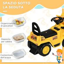 Escavatore per Bambini 3-4 Anni Manuale con Pinza, Pulsante per Suoni e Spazio Portaoggetti Nascosto, in PP e ABS, 83x27x39 cm, Giallo e Nero - Giallo - Visualizzare 6