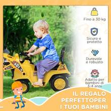 Escavatore per Bambini 3-4 Anni Manuale con Pinza, Pulsante per Suoni e Spazio Portaoggetti Nascosto, in PP e ABS, 83x27x39 cm, Giallo e Nero - Giallo - Visualizzare 8