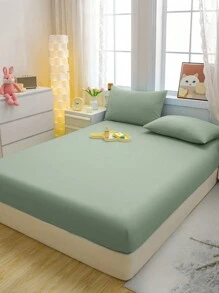 3pcs Olive Green Brushed Bedding Set, Soft And Comfortable Bedroom, Guest Room And Dormitory Bedding Cover Set (1 Fitted Sheet & 2 Pillowcases)