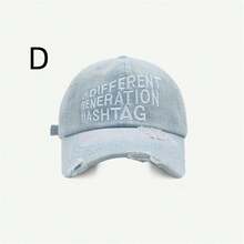 Không giới tính Người Mỹ Thêu Chữ Mũ bóng chày Với Đau khổ Denim mùa giặt Denim , Rách Hố Thiết kế Và Ngắn Brim , Hoàn hảo Đối với Trang phục trên phố Và Mặt Giảm béo - Nhiều màu - Xem 13