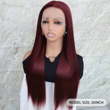 26 Inch Dài Thẳng Sợi tổng hợp Ren Mặt trước Tóc giả Màu Đỏ Sâu Màu sắc 13x4 Ren Khu vực Phần Nhổ trước Với Mái Tóc Em Bé Xung quanh Chân tóc tự nhiên Glueless Chống nóng Chất xơ Phía trước Ren Tóc giả Đối với Thời trang NỮ Cô gái Buổi tiệc Kỳ nghỉ trình diễn Trang điểm Sử dụng Mặc hàng ngày - Màu Đỏ Sâu - Xem 5