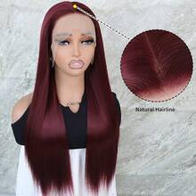 26 Inch Dài Thẳng Sợi tổng hợp Ren Mặt trước Tóc giả Màu Đỏ Sâu Màu sắc 13x4 Ren Khu vực Phần Nhổ trước Với Mái Tóc Em Bé Xung quanh Chân tóc tự nhiên Glueless Chống nóng Chất xơ Phía trước Ren Tóc giả Đối với Thời trang NỮ Cô gái Buổi tiệc Kỳ nghỉ trình diễn Trang điểm Sử dụng Mặc hàng ngày - Màu Đỏ Sâu - Xem 8