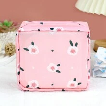 1 pièce Mignon Sac de rangement de serviettes hygiéniques portable à dessin animé en tissu pur grande capacité, sac de maquillage, pochette de soin de la peau, trousse de toilette, cube d'emballage, essentiels de voyage, essentiels de croisière, essentiels de dortoir, cadeaux pour demoiselles d'honneur, cadeaux pour maman, cadeaux d'anniversaire, cadeaux pour amis et enseignants, décoration de maison, décoration de salle de bain, salon, chambre à coucher, organisateur de salle de bain, organisateur de bijoux, organisateur d'huile à lèvres, organisateur de vernis à ongles