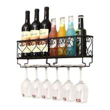 LIVINGANDHOME Living And Home Wall-Mounted Wine Rack,Wine Bottle Rack Glass Shelf Storage Rack,Wine Display Stand Holder,Iron Frame Stemware Racks - Black - View 4