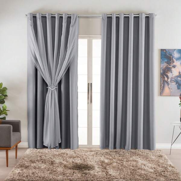 Cortina Blackout com voil 3,00 X 2,50 Esticada Tecido Resistente