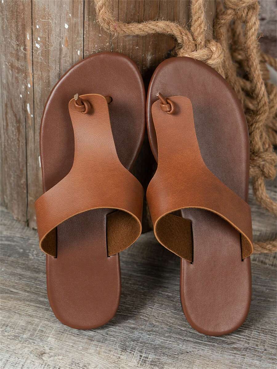 女士凉鞋人字拖大码夏季新款透气休闲舒适女士凉鞋 - 棕色 - 查看 1