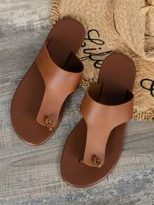 女士凉鞋人字拖大码夏季新款透气休闲舒适女士凉鞋 - 棕色 - 查看 3