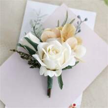 1pc Men Luxury Imitation Fabric Rose Flower Brooch, Groomsmen Boutonniere For Wedding, Prom And Graduation Ceremony Party Decoration Valentine's Day Valentines - A - View 2