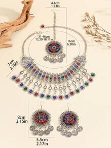 4pcs/Set Women's Exquisite And Gorgeous Clothing Accessories, Perfect For Travel, Photography Jewelry Set (Necklace, Earrings, Headband) - Multicolor - View 5