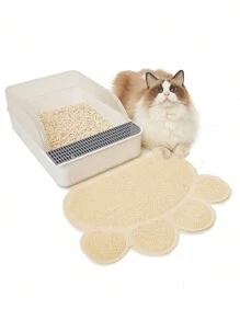 1 Pièce Tapis De Litière Pour Animal De Compagnie En Pvc Antidérapant En Forme D'empreinte De Pied, Double Usage Comme Tapis De Litière Pour Chat Et Tapis De Table