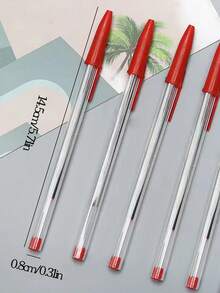 50pcs Red Ink Ballpoint Pen For Students And Office Use, European And American Style - Red - View 3