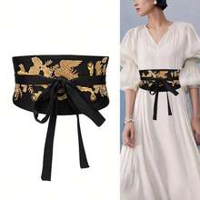 1件女士刺绣多功能腰带，装饰连衣裙腰带，时尚中国结款式，适合成熟休闲面料，束腰带，波西米亚风 - 打結款 - 查看 4