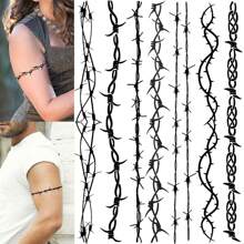 7 Piezas De Pegatina Tatuaje Temporal Con Diseño De Alambre De Púas, Adecuado Para Mujeres, Niños, Hombres Y Adultos, Perfecto Para Vestuario De Halloween, Vestimenta De Prisionero Y Tatuaje Temporal De Brazo, Color Plateado - Negro - Ver 1