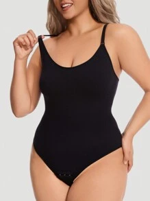 1件大尺碼無縫收腹塑身衣，腰部束腰設計 - 黑色 - 查看 7