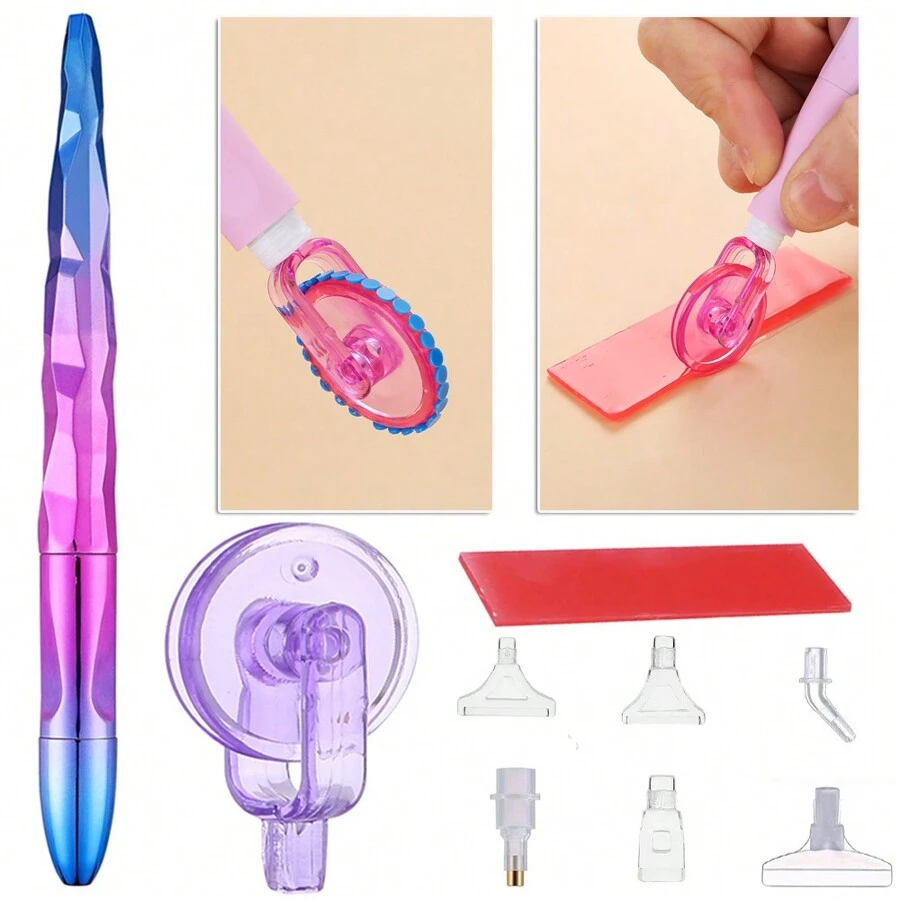9pcs/Set Diamond Painting Pen, Glue Mud, Roller, Combination Set - Purple - View 1