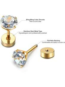 JewelrieShop Pendientes de acero inoxidable con parte posterior plana, longitud del poste de 6 mm, 3 mm-7 mm de circonita cúbica, 5 pares, cristal - Pendientes cartílago unisex