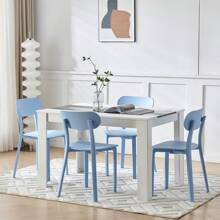 Dining Room Set, Black White Dining Table And Chairs, 120x80 Cm Kitchen Table Dining Table With Chairs - Black and White - View 6