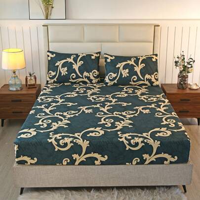 3pcs Simple Comfortable Printed Duvet Cover Set, Pillowcases And Flat Sheet Bedding Set (No Comforter)