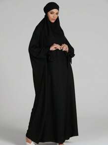 1pc Style Large Size Hijab Scarf For , Prayer, Hajj - Black - View 1