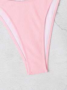 2023新款跨境欧美性感比基尼套装纯色女士比基尼夏季沙滩装 - 粉色 - 查看 7