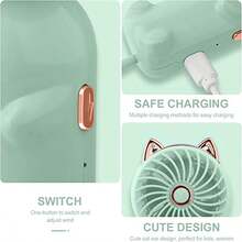 1 Miếng Gấp lại Quạt Cầm Tay Với dây kéo , Usb có thể sạc Chạy bằng pin , Hình con mèo - Nhiều màu - Xem 7