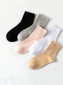 5pairs Women's Plus Size Wide Mouth Double Knitted Mid-Calf Socks, Suitable For People With Thicker Ankle
