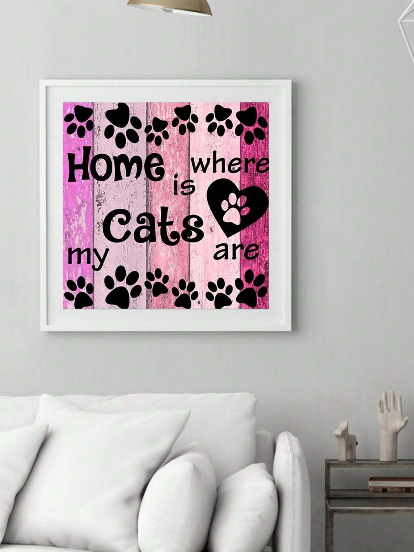 Cat Paw Print English Diy Diamond Painting, Scenic Art Home Gift