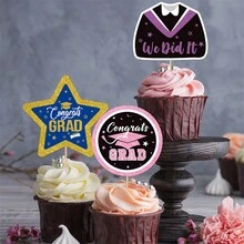 9入組畢業主題蛋糕裝飾釘,適用於大學和高中畢業派對裝飾 - 彩色 - 查看 5