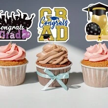 9入組畢業主題蛋糕裝飾釘,適用於大學和高中畢業派對裝飾 - 彩色 - 查看 6