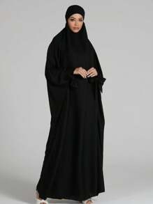 1pc Style Large Size Hijab Scarf For , Prayer, Hajj - Black - View 3