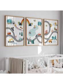 1入現代北歐風格帆布印刷畫海報卡通車英文字母號碼兒童牆面畫室內兒童房家居裝飾(不包含畫框) - F - 查看 4