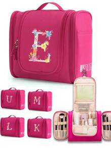 Geantă de toaletă, geantă de machiaj, geantă de călătorie impermeabilă pentru femei, geantă de depozitare de mare capacitate, geantă cosmetică cu imprimeu floral roz, cârlig, geantă de toaletă, geantă de mână, genți de toaletă, esențiale de călătorie de vară, pentru vacanță la plajă, rechizite școlare, esențiale pentru cămin, înapoi la școală, rechizite școlare