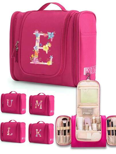 洗漱包化妆包女士旅行防水收纳手提包大容量化妆包粉色花朵印花收纳包挂钩美容洗漱包手提包洗漱包夏季旅行必备海滩度假假期学校用品宿舍必备返校用品