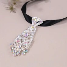 Street 1pc Metallic Tie Clip With Rhinestone Decoration, Men's Necktie For Wedding Dress Suit - Multicolor - View 3