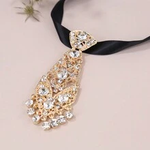 Street 1pc Metallic Tie Clip With Rhinestone Decoration, Men's Necktie For Wedding Dress Suit - Multicolor - View 2