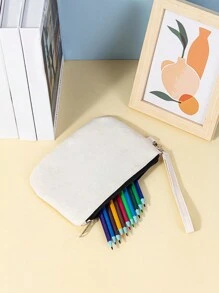 New Mini Makeup Handbag For Early Spring, Customizable With Your Unique Design, Lightweight Waterproof Canvas Zipper Cosmetic Pouch Also Great As A Coin Purse, Pencil Case, Perfect For Shopping, Dating, Vacation, Travel, Festivals, Parties, Or As A Gift Back To School Graduation Gift For Teacher Make Up Organizer For Bathroom College Dorm Beach Summer Portable Multifunctional Women Girl Student - White - View 5