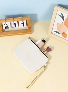 New Mini Makeup Handbag For Early Spring, Customizable With Your Unique Design, Lightweight Waterproof Canvas Zipper Cosmetic Pouch Also Great As A Coin Purse, Pencil Case, Perfect For Shopping, Dating, Vacation, Travel, Festivals, Parties, Or As A Gift Back To School Graduation Gift For Teacher Make Up Organizer For Bathroom College Dorm Beach Summer Portable Multifunctional Women Girl Student - White - View 4