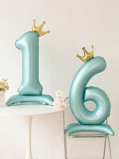 MECRLA 1pc 40inch Blue Crown Shaped Number Balloon With Stand, Perfect For Birthday Party, Anniversary Celebration, Photo Prop, Home & Outdoor Decoration,Christmas