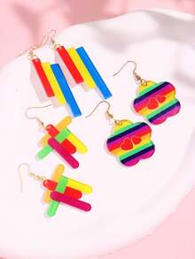 1 cặp hoa tai hình trái tim sọc cầu vồng acrylic thời trang đơn giản dành cho nữ, trang sức in - Nhiều màu - Xem 1