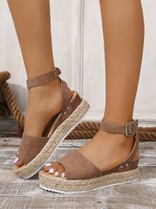 女士经典时尚舒适百搭绳底轻便厚底平底凉鞋 - 棕色 - 查看 5