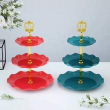 欧式三层精致水果盘，家用极具吸引力的小吃盘，塑料多层甜点架婚礼装饰婚礼派对用品婚礼装饰婚礼配件婚礼蛋糕架 - 彩色 - 查看 1
