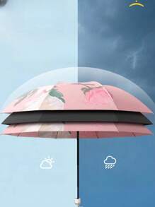 新款女士双层印花花雨伞，可折叠防晒防雨伞，Upf50+防紫外线防眩光，反向伞面设计，粉色男孩情人心形情人节夏日清凉，沙滩，旅行