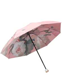 新款女士双层印花花雨伞，可折叠防晒防雨伞，Upf50+防紫外线防眩光，反向伞面设计，粉色男孩情人心形情人节夏日清凉，沙滩，旅行