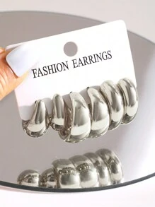 6pcs/Set Fashionable Minimalist Metallic C-Shaped Basic Stud Earrings In Gold And Silver Colors For Women, Suitable For Vacation, Party, Date, Daily Wear, As A Gift - Yellow Gold - View 2