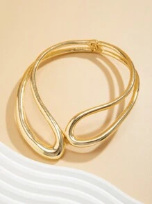 1pc Vintage Asymmetrical Multi-Layer Hollow Out Metallic Open Choker Necklace & Bracelet Set For Women, Golden & Silver, Charismatic Gift For Everyday Outfit - Gold + Silver - View 8