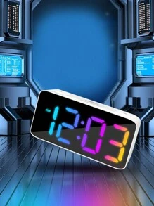 1PC Multifunctional RGB Electronic Alarm Clock, Desktop LED Digital Clock, Bedside Plug In Luminous Clock (ABS Material, USB Power Supply For Use; Not Included With Plug) - Black - View 1