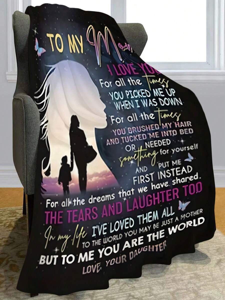 1入組母親節愛媽信封毯,絨毛數位印花披肩毯,禮品毯,空調毯,適用於家居客廳 - 彩色 - 查看 1