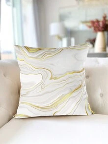 1入45*45cm白金大理石風格的方形枕套,聚酯桃花紋材料的坐墊套,柔軟的枕套適用於房間床上沙發裝飾,家居飾品裝飾,枕芯不包含在內 - 白色金色 - 查看 6