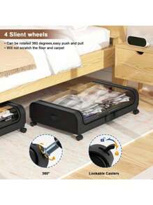 1pc Under Bed Storage,Upgraded 31.5" Large Under Bed Rolling Storage With Lid, Under Bed Shoe Storage For Clothes Toy Book Blanket Halloween Decorations Halloween Costumes Autumn Decor Festival Decor - Black - View 6